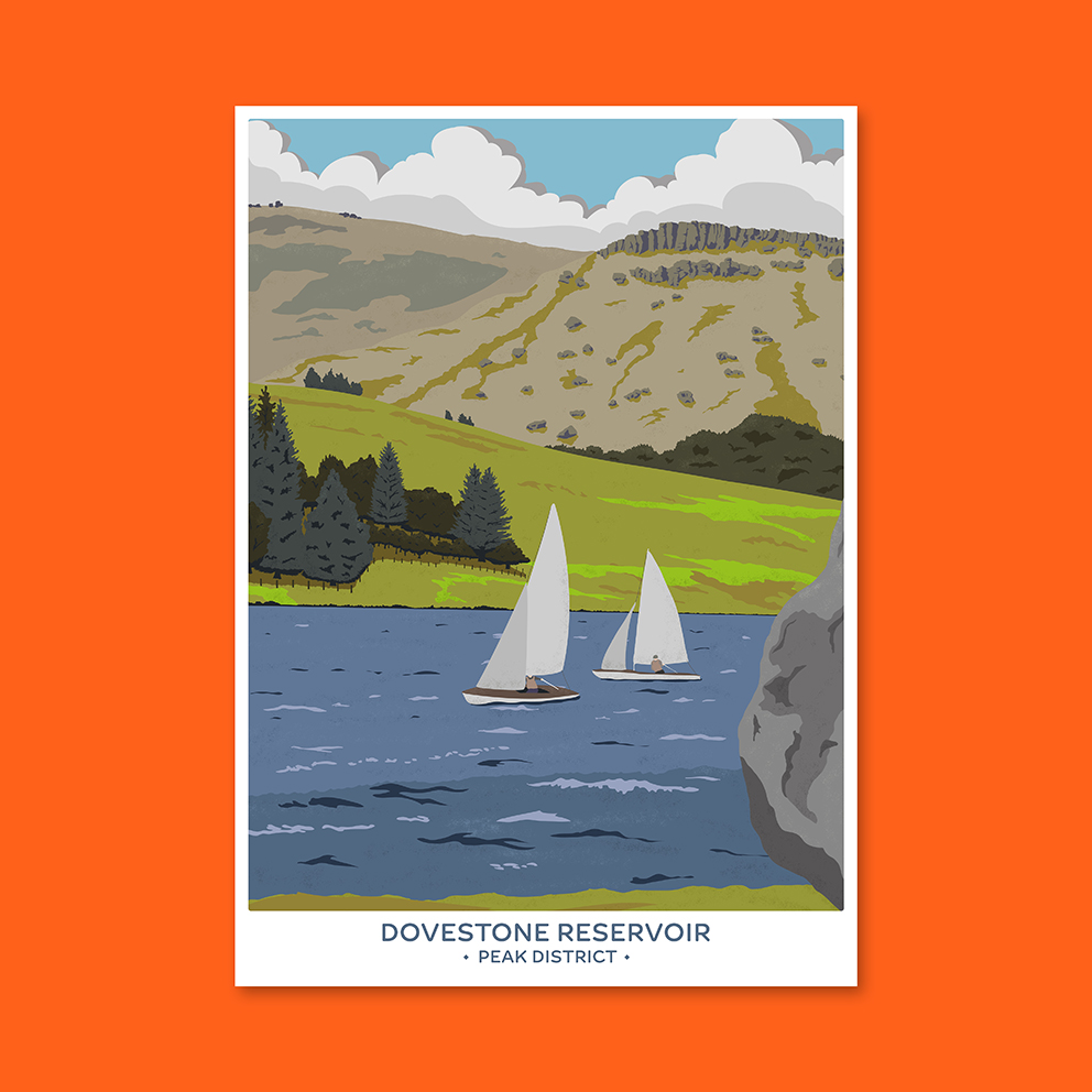 Dovestone Reservoir - Travel Poster - Portrait Lustre Art Print