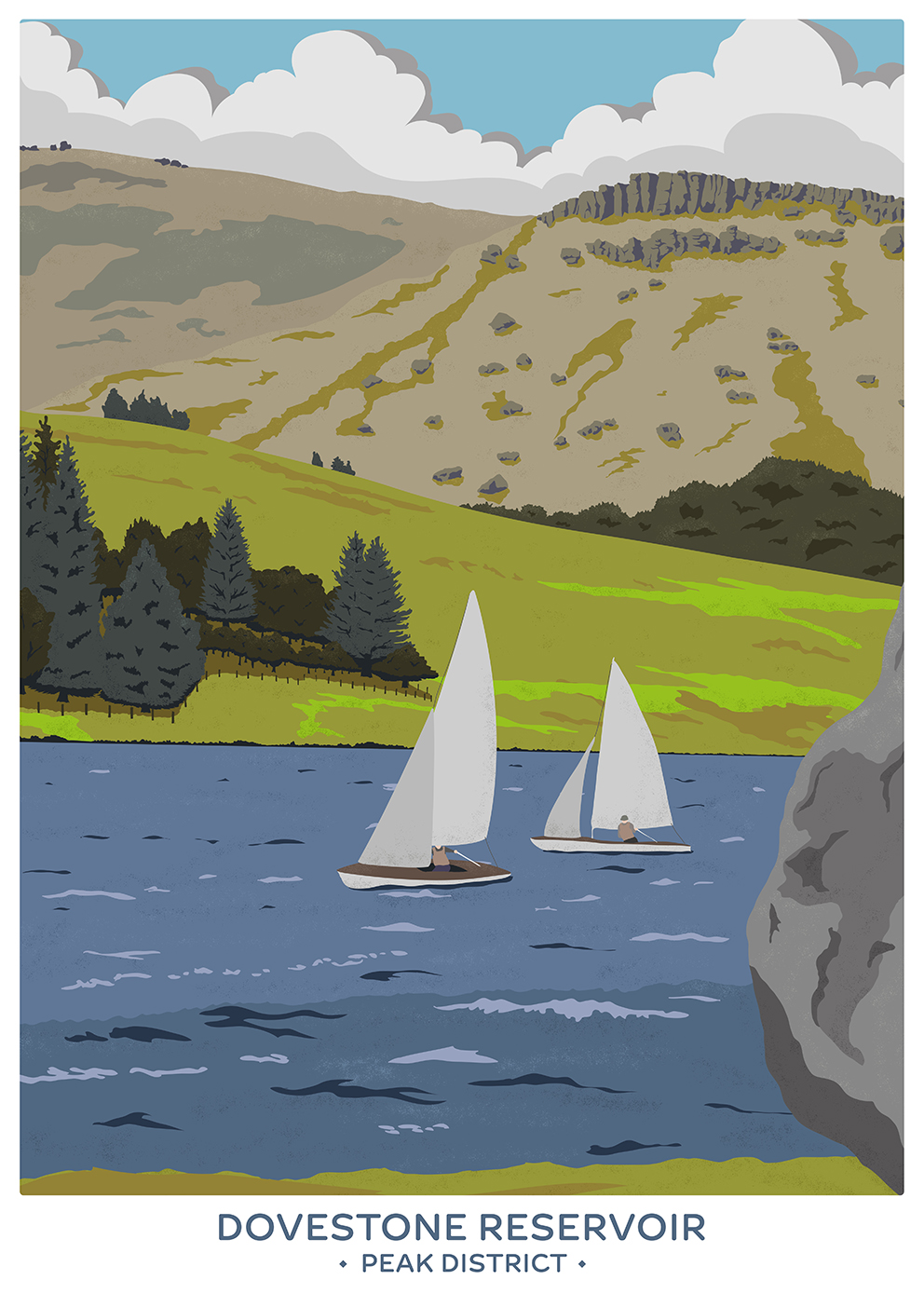 Dovestone Reservoir - Travel Poster - Portrait Lustre Art Print - Image 3